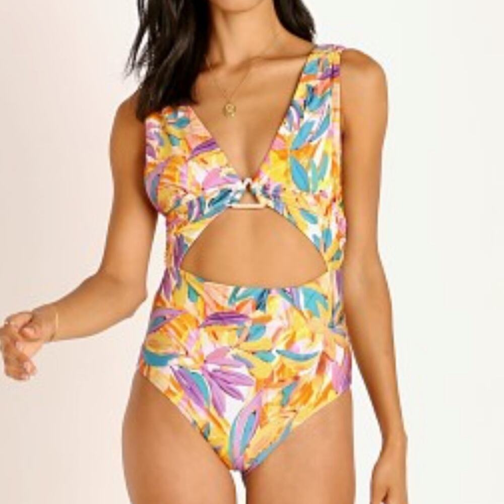 NWT beach riot Lana abstract floral one piece bathing suit size xs